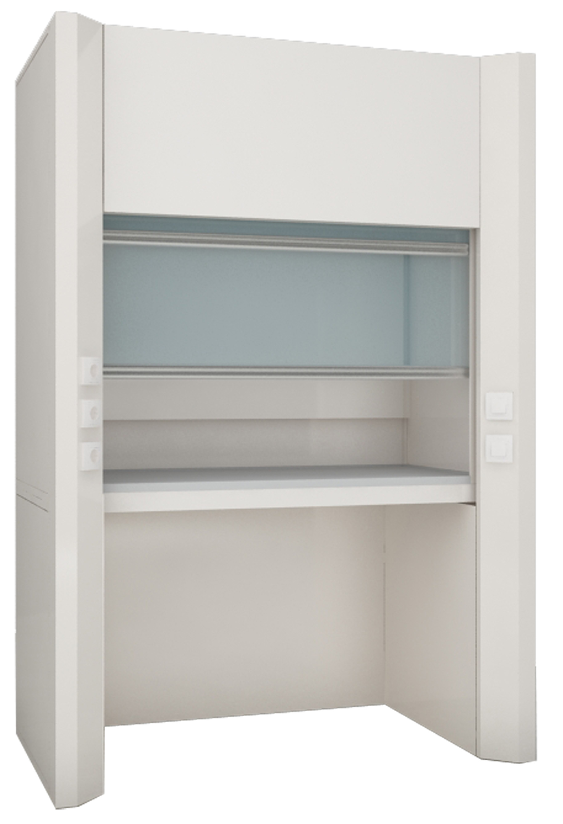 Лаборант с планшетом перед вытяжным шкафом