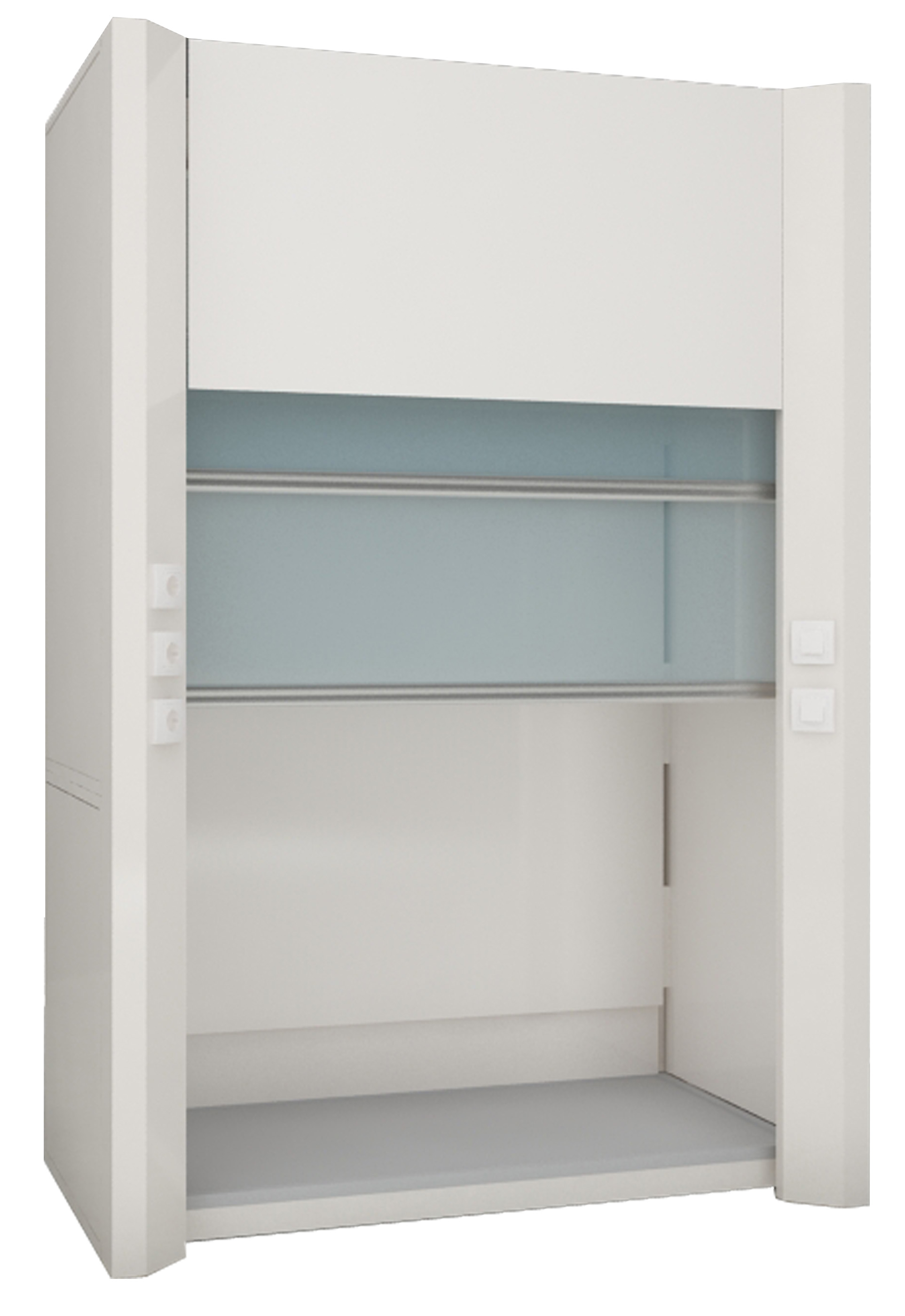 Лаборант с планшетом перед вытяжным шкафом