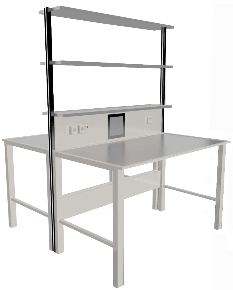 Лаборант с планшетом перед вытяжным шкафом