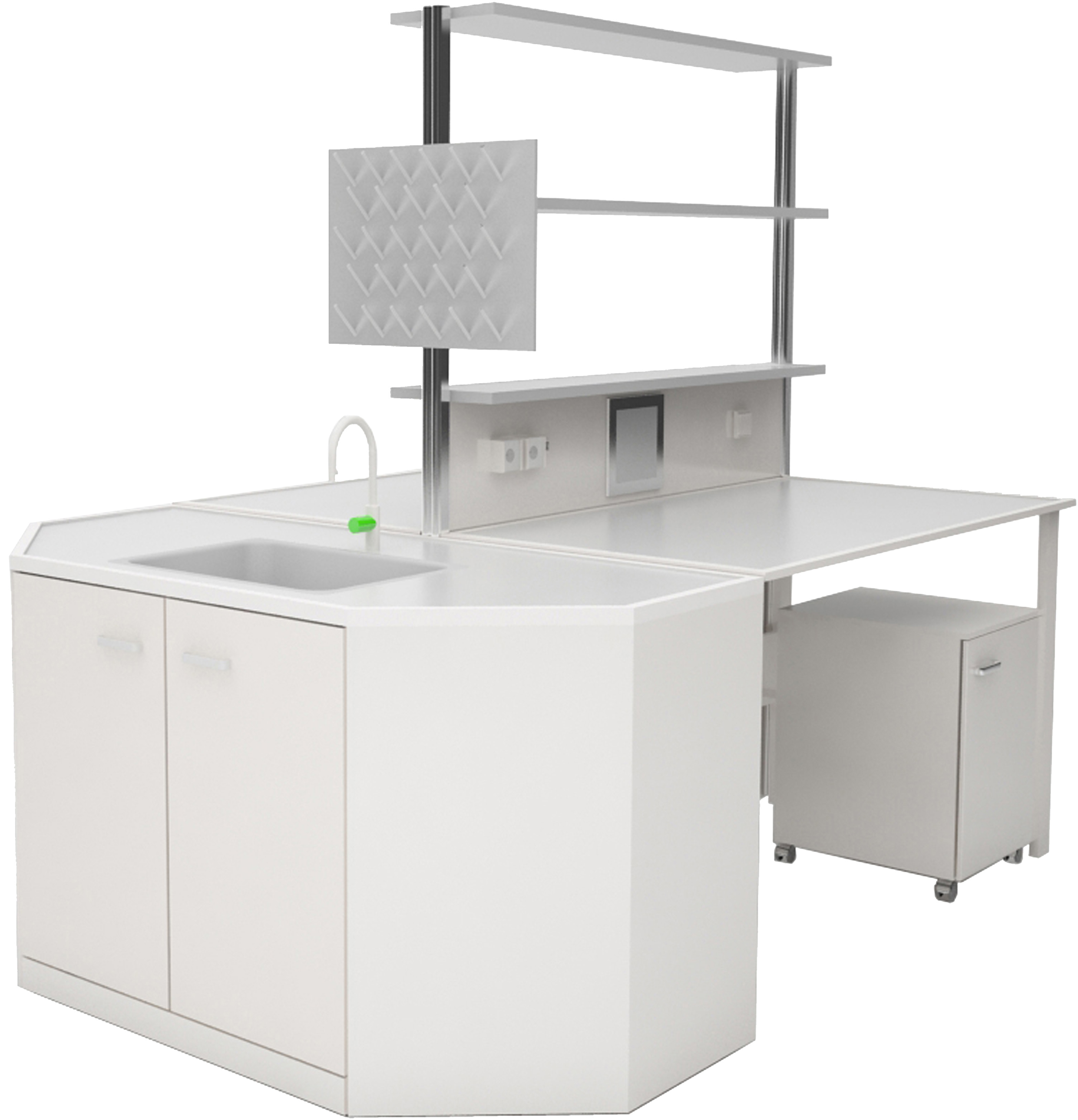 Лаборант с планшетом перед вытяжным шкафом